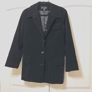 Gallery velvet single breasted luxe tailored preppy peacoat jacket, navy, size M